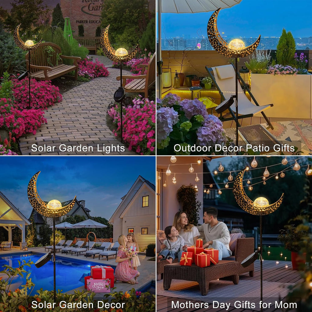Moon Solar Lights Outdoor Garden Decor Gifts for Mom Women,Waterproof Stakes Yard Decorations for Lawn, Patio