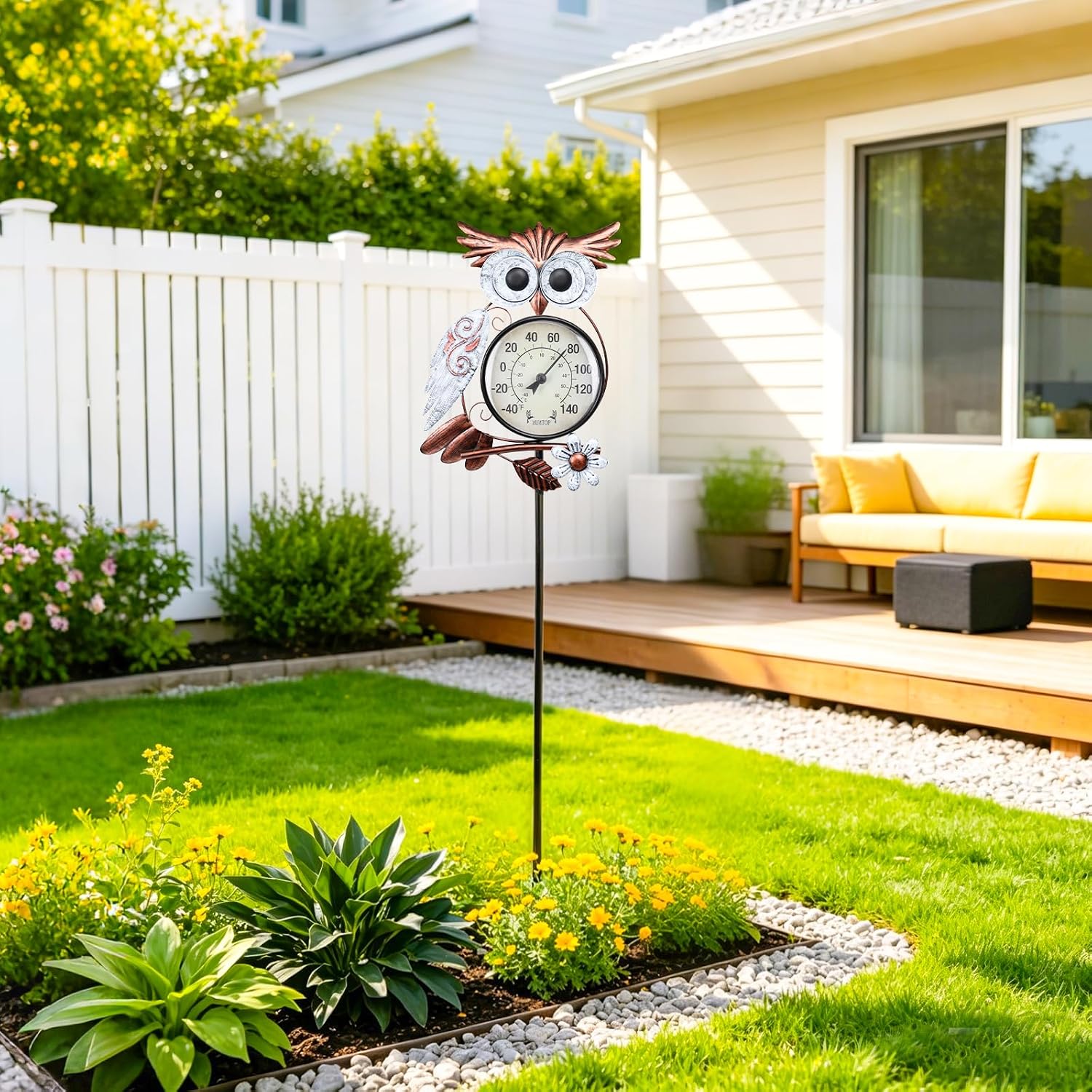 Outdoor Thermometer, Owl Outside Decor for Patio, Yard and Garden | No Battery Needed Waterproof Indoor and Outdoor