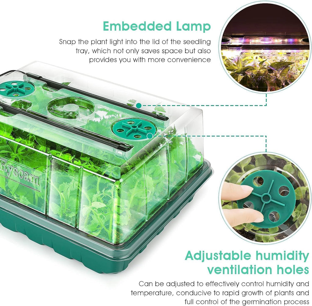 Seed Starter Tray with Grow Light, 192-Cell Seed Starter Kit, Seedling Starter Trays with Humidity Domes, Automatic