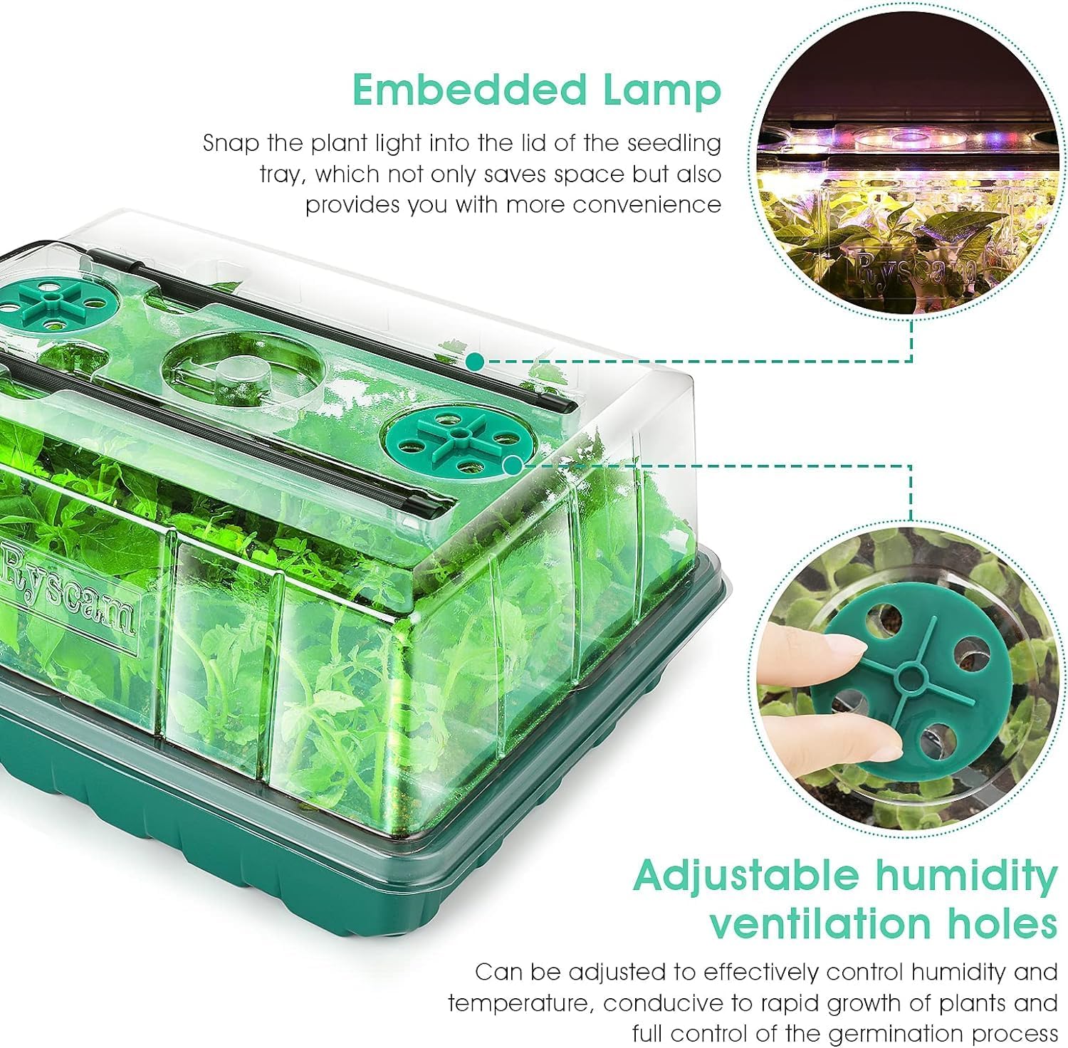 Seed Starter Tray with Grow Light, 192-Cell Seed Starter Kit, Seedling Starter Trays with Humidity Domes, Automatic