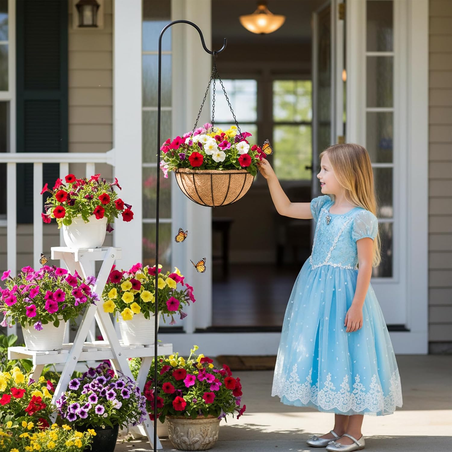 4 Pack 14 Inch Hanging Baskets for Plants Outdoor Metal Hanging Planter Basket with Coco Coir Liner Hanging Flower