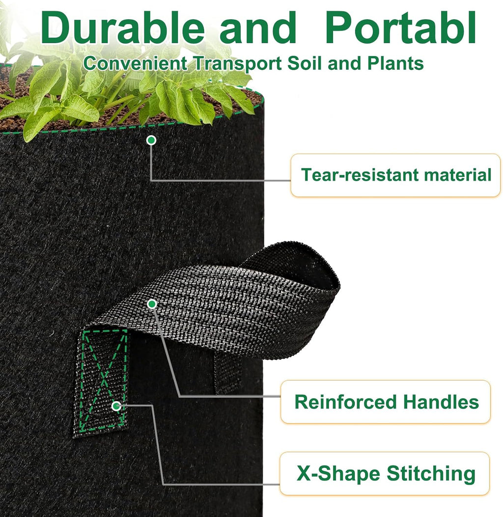 12-Pack 10 Gallon Grow Bags, 300G Thickened Nonwoven Garden Pots,Heavy Duty Fabric Pots with Reinforced Handles