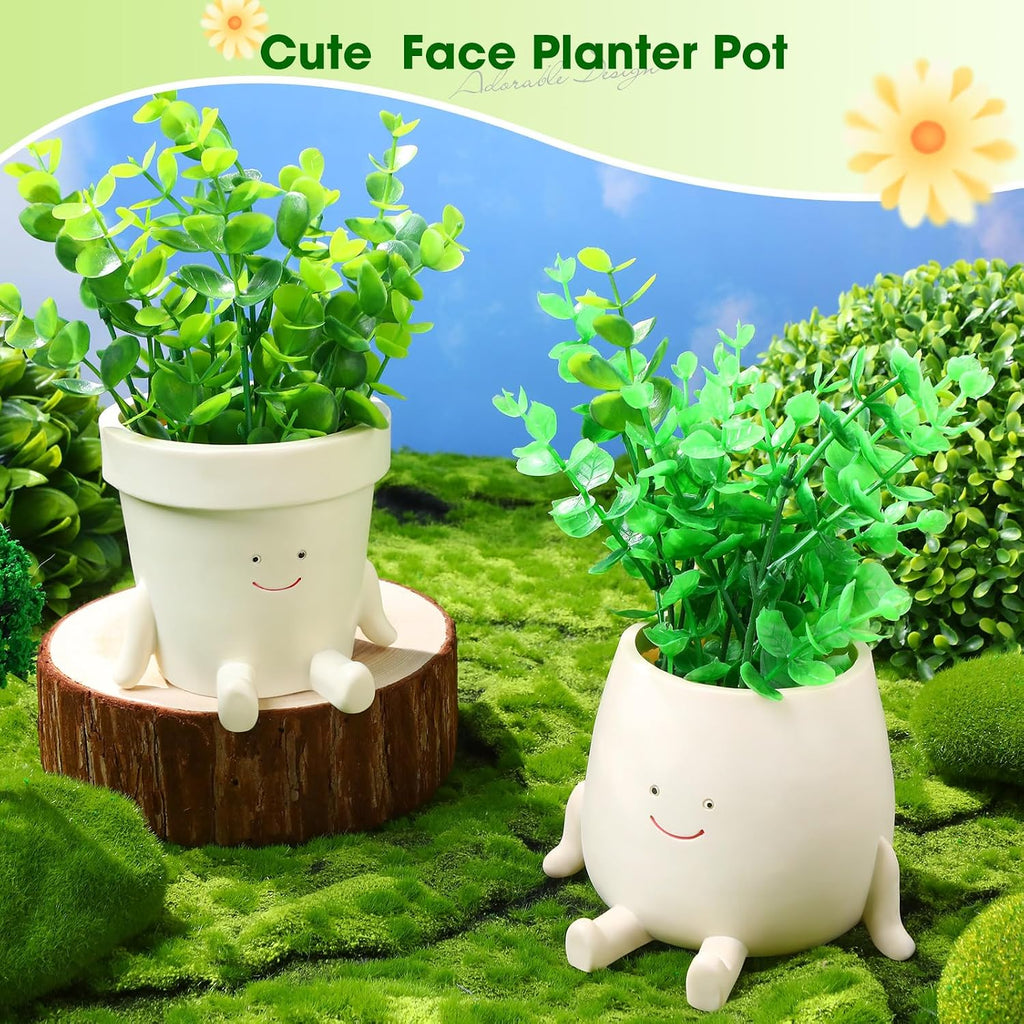 Nuogo 2 Pieces Cute Plant Pots Face Resin Succulent Flower Pot Indoor Head Planters Fun Novelty Planters with Drainage