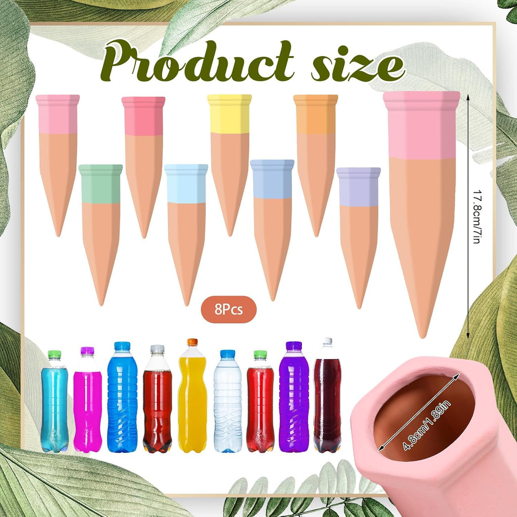 DoubleFill 8 Pcs Terracotta Plant Watering Spikes Self Watering Planter Insert Automatic Plants Waterer Devices 8