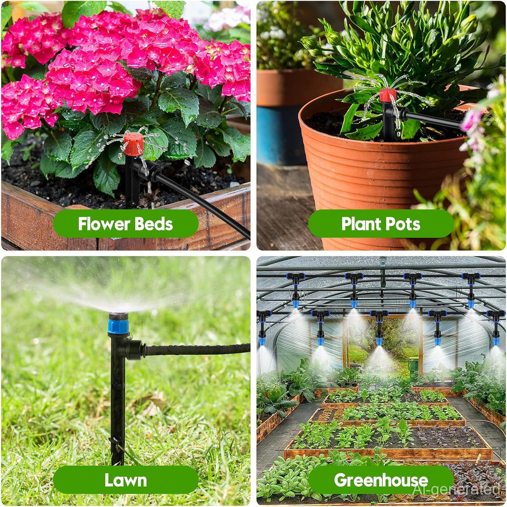 240FT Drip Irrigation System Kit, Automatic Garden Watering System | Quick-Connect Adjustable Sprinklers for Raised