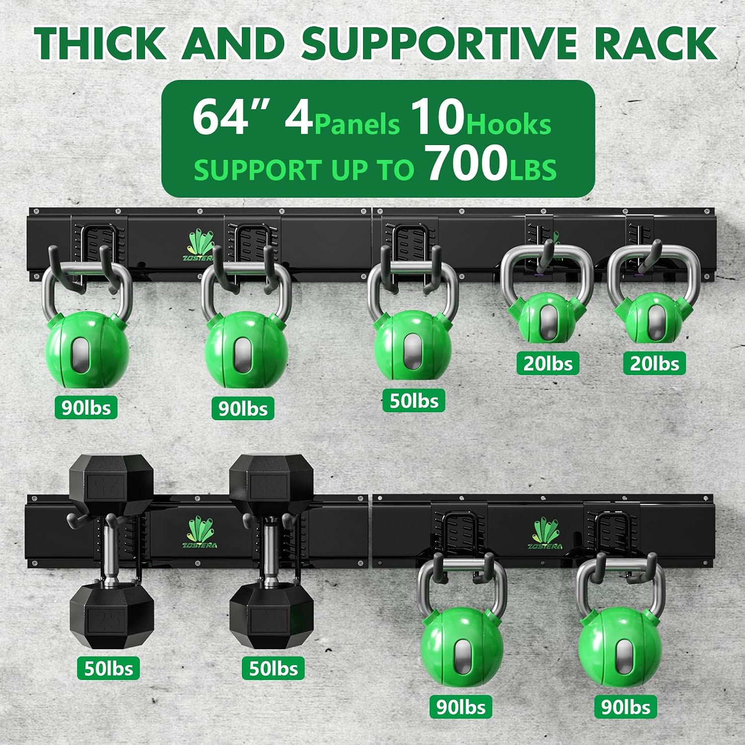 64" Garage Tool Organizer Wall Mount - 720lbs Garden Tool Organizer with Adjustable Hooks, Heavy Duty Metal Garage