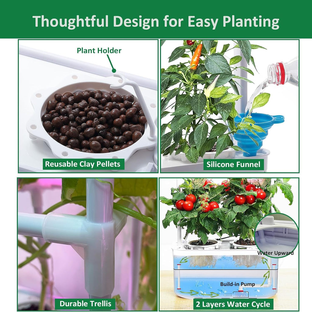 Tall Hydroponics Growing System kit with Height Adjustable Light & Trellis | Hydroponic Indoor Gardening System Tower