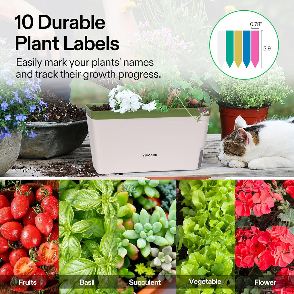 VIVOSUN Self-Watering Planters, 4-Pack 10.5 in Window Herb Planter Box | Compact Rectangular Planter Box with 10 PCS