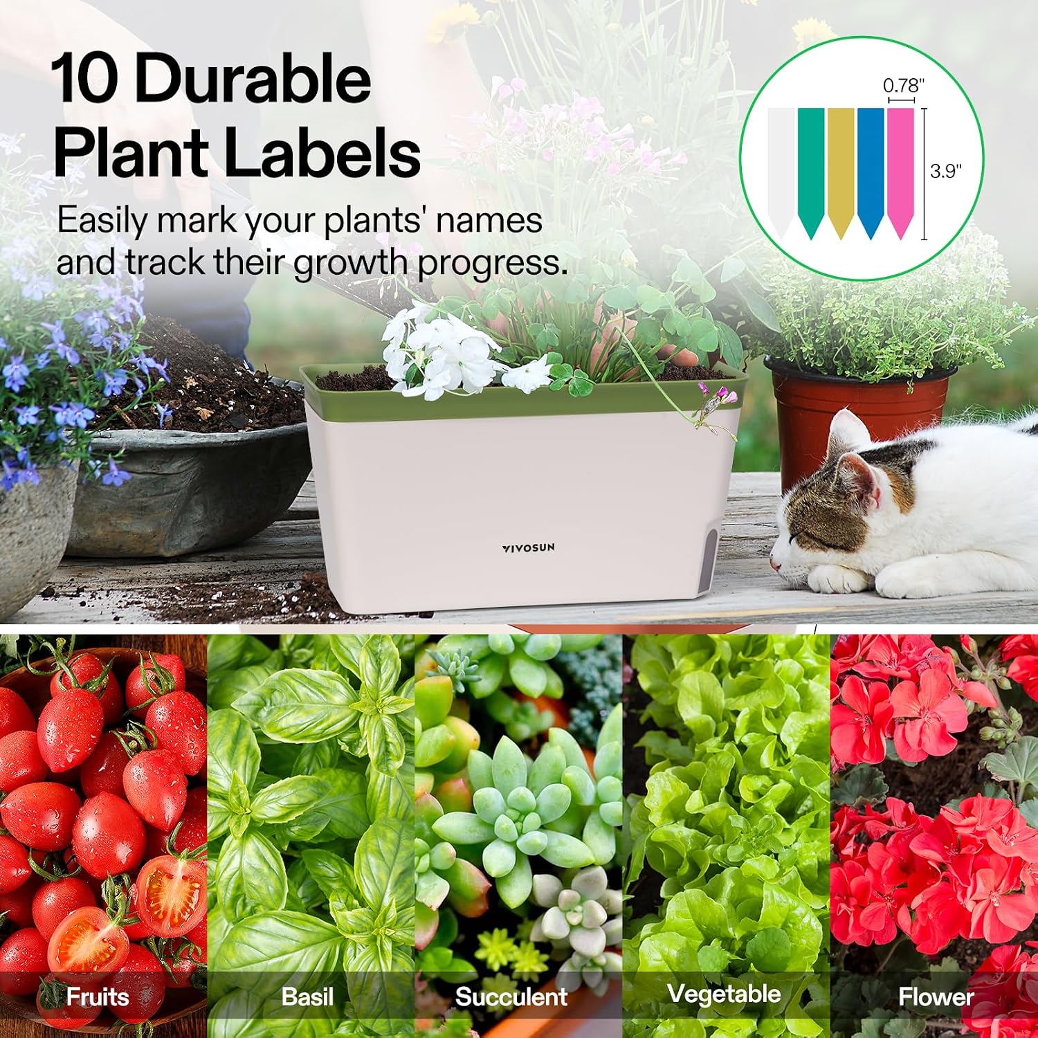 VIVOSUN Self-Watering Planters, 4-Pack 10.5 in Window Herb Planter Box | Compact Rectangular Planter Box with 10 PCS