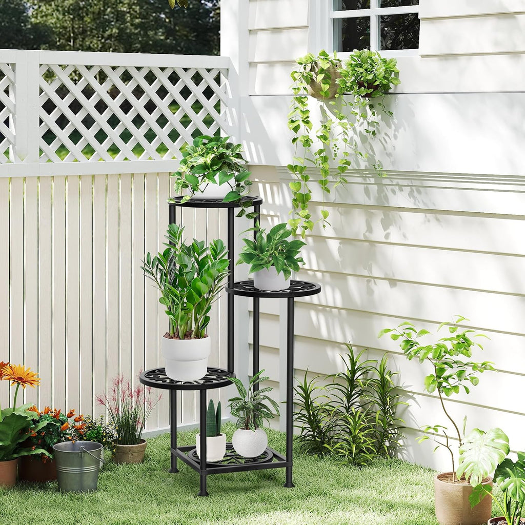 4 Tier Plant Stand Indoor Outdoor, Tall Metal Corner Flower Shelf Holder for Multiple Plants, Space-Saving Rustproof