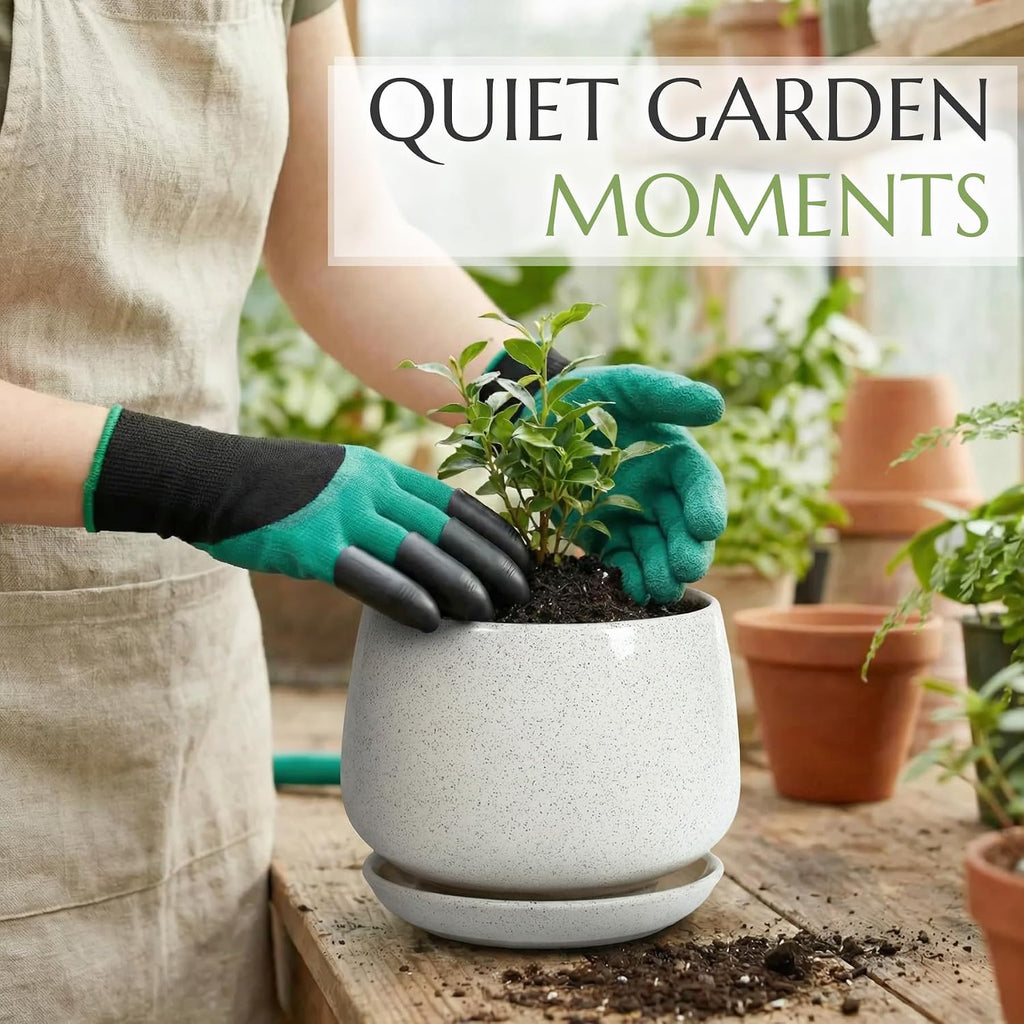 10.3 Inch Flower pots for Indoor Outdoor Plants with Saucer Drainage Leak-Proof Mesh, Ceramic Planter with Gardening