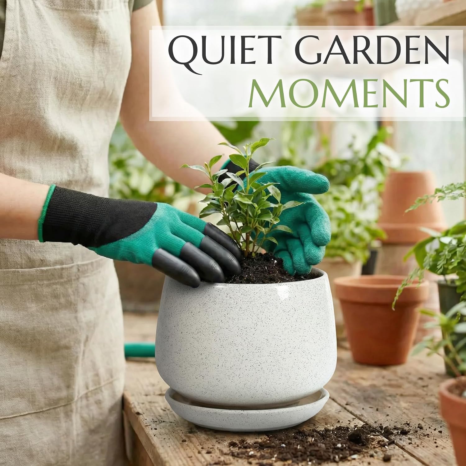 10.3 Inch Flower pots for Indoor Outdoor Plants with Saucer Drainage Leak-Proof Mesh, Ceramic Planter with Gardening