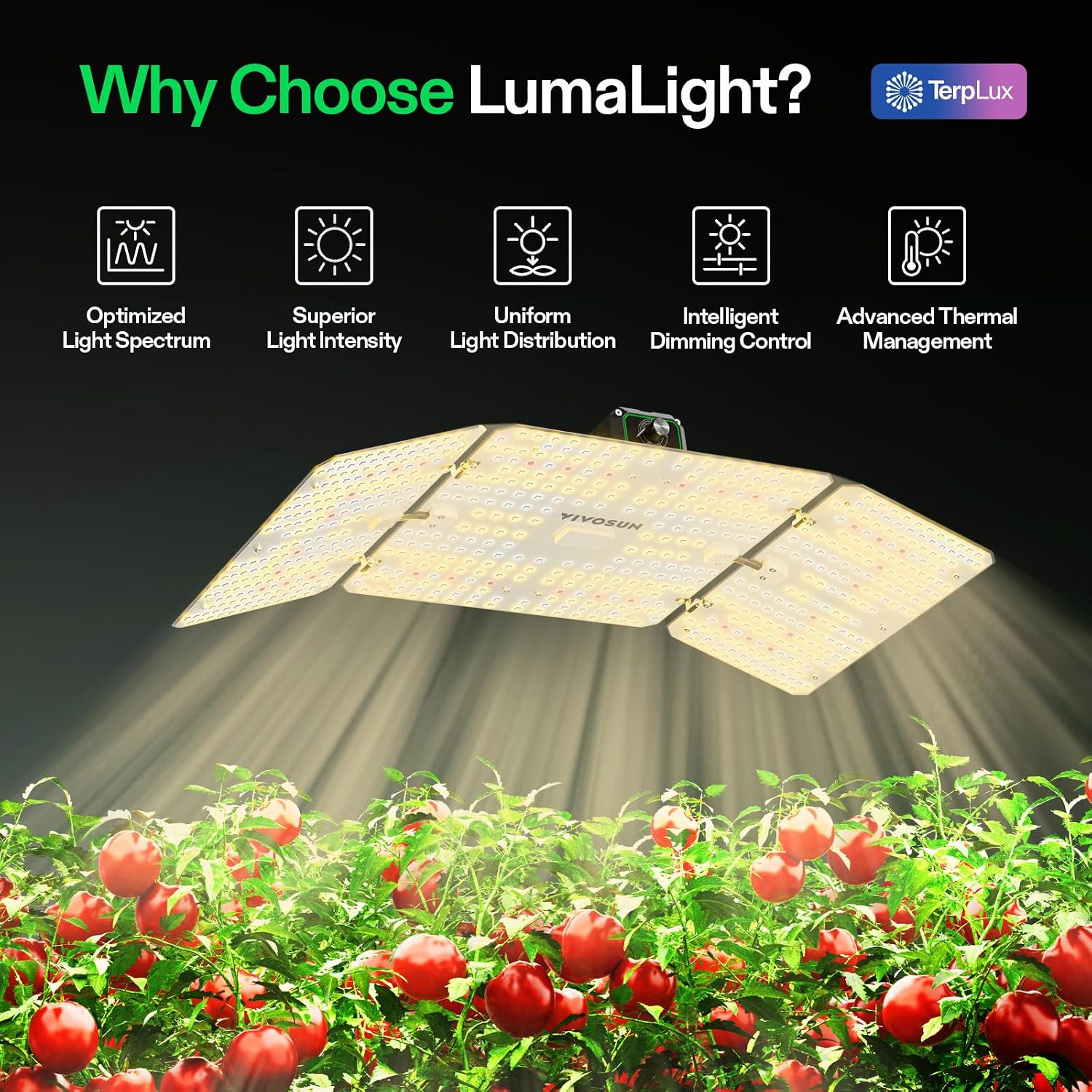 VIVOSUN LumaLight 200W LED Grow Light, Full Spectrum Plant Light | Smart Dimmable & High PPFD for Indoor Plants