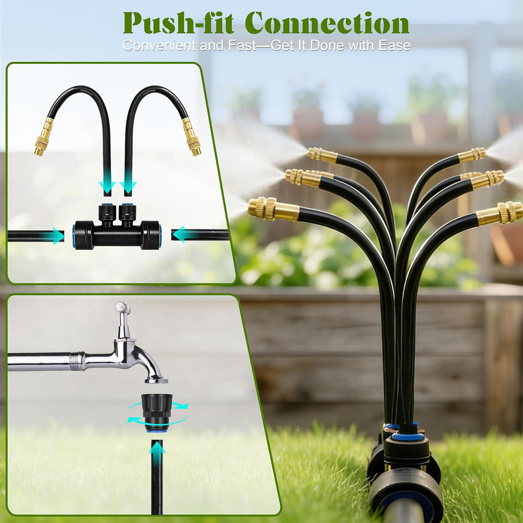 Drip Irrigation System for Garden, Automatic Watering System with Adjustable 360° Copper Spray Nozzles, DIY Drip
