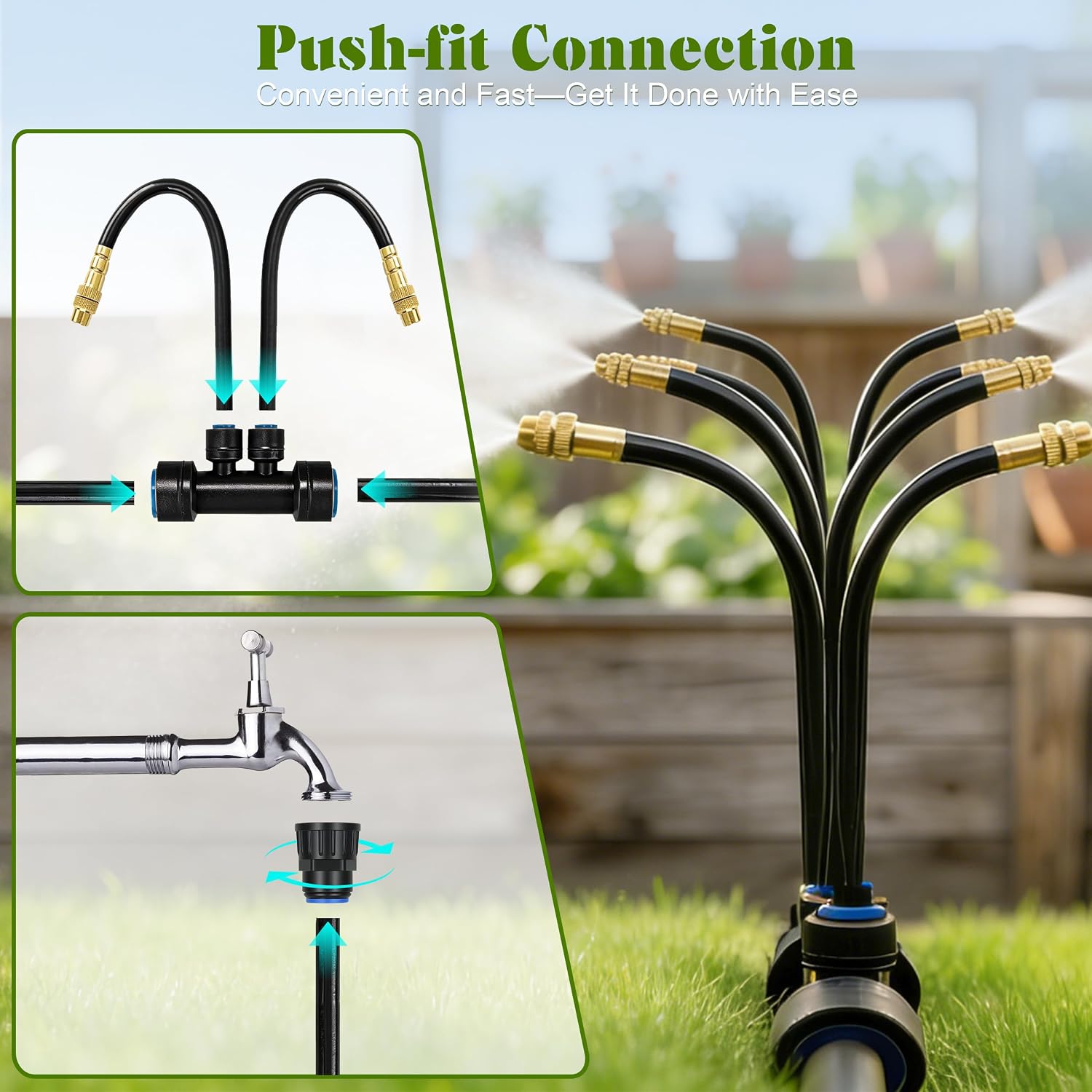 Drip Irrigation System for Garden, Automatic Watering System with Adjustable 360° Copper Spray Nozzles, DIY Drip