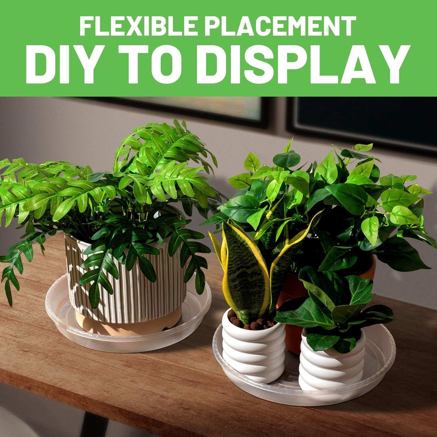 MUDEELA 6 Pack of 15 inch Plant Saucer, Durable Plastic Plant Trays for Indoors, Clear Plastic Flower Plant Pot Saucer