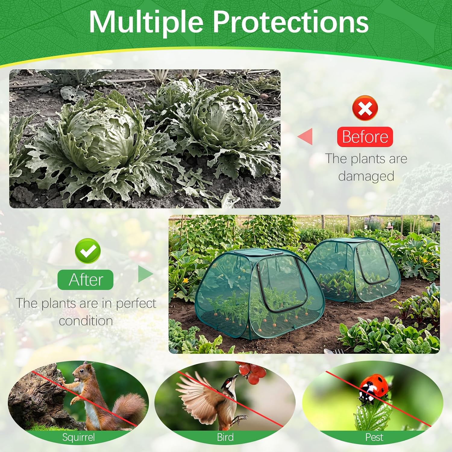 2 Pack Garden Plant Covers for Raised Beds, 35"x35"x20" Pop up Mesh Plant Covers for Outdoors, Sunblock Shade Tent