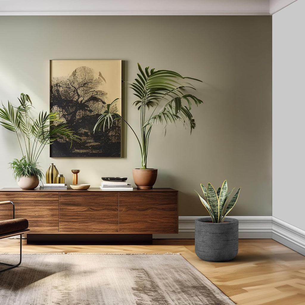 Kante Large Round Capsule Dark Gray Concrete Planter 13.8" Dia, Outdoor | Rubber Plug for Indoor, Drainage for Garden