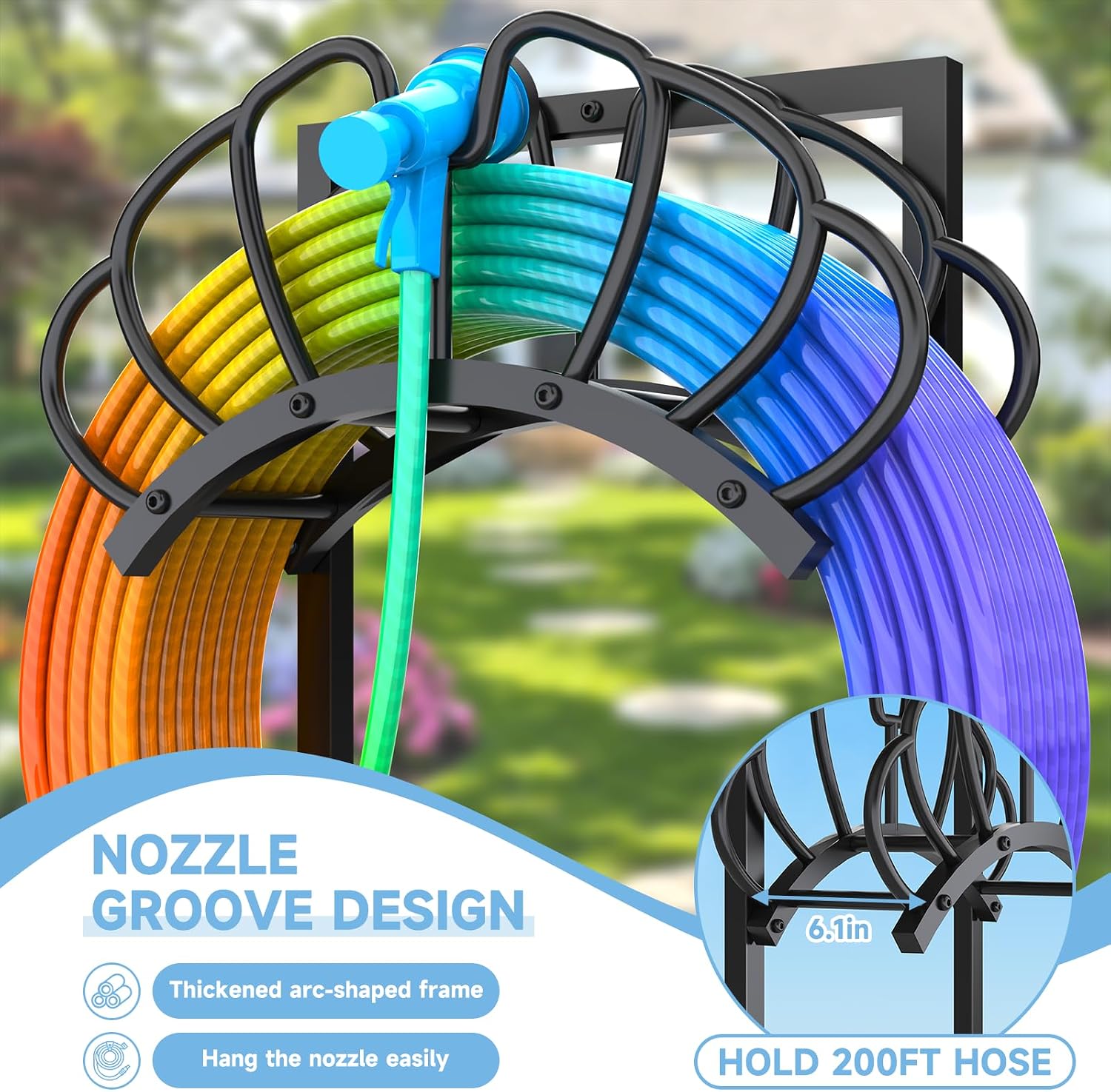 Garden Water Hose Holder for Outside Hose Stand Hanger Rack Freestanding | Holds 160-Feet Hose, Stable Detachable, for