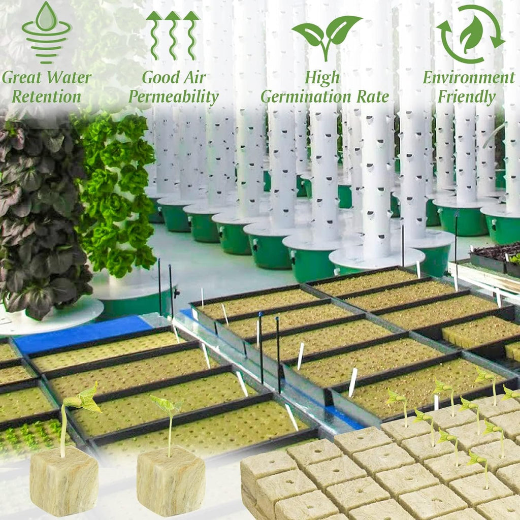 Halatool 2 Inch Rockwool Cubes for Hydroponics, 96 Plugs Seed Starter Cubes | High Germination Rate for Vegetables &
