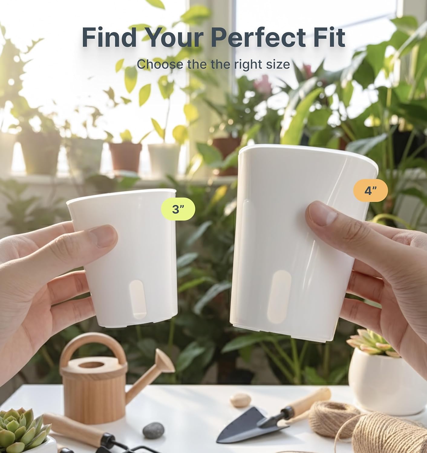 8 Pack 4" Self Watering Pots for Indoor Plants, Clear Inner Cup, Small White Plastic Planters, Water Level Indicator