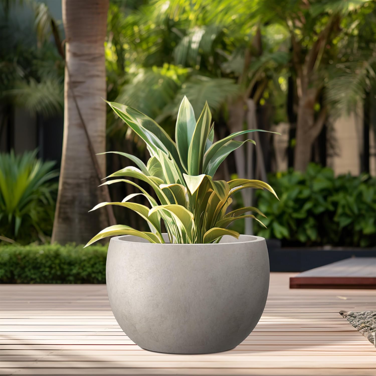 Kante Large Round Bowl Weathered Concrete Planter 20" Dia, Outdoor | Rubber Plug for Indoor, Drainage for Garden