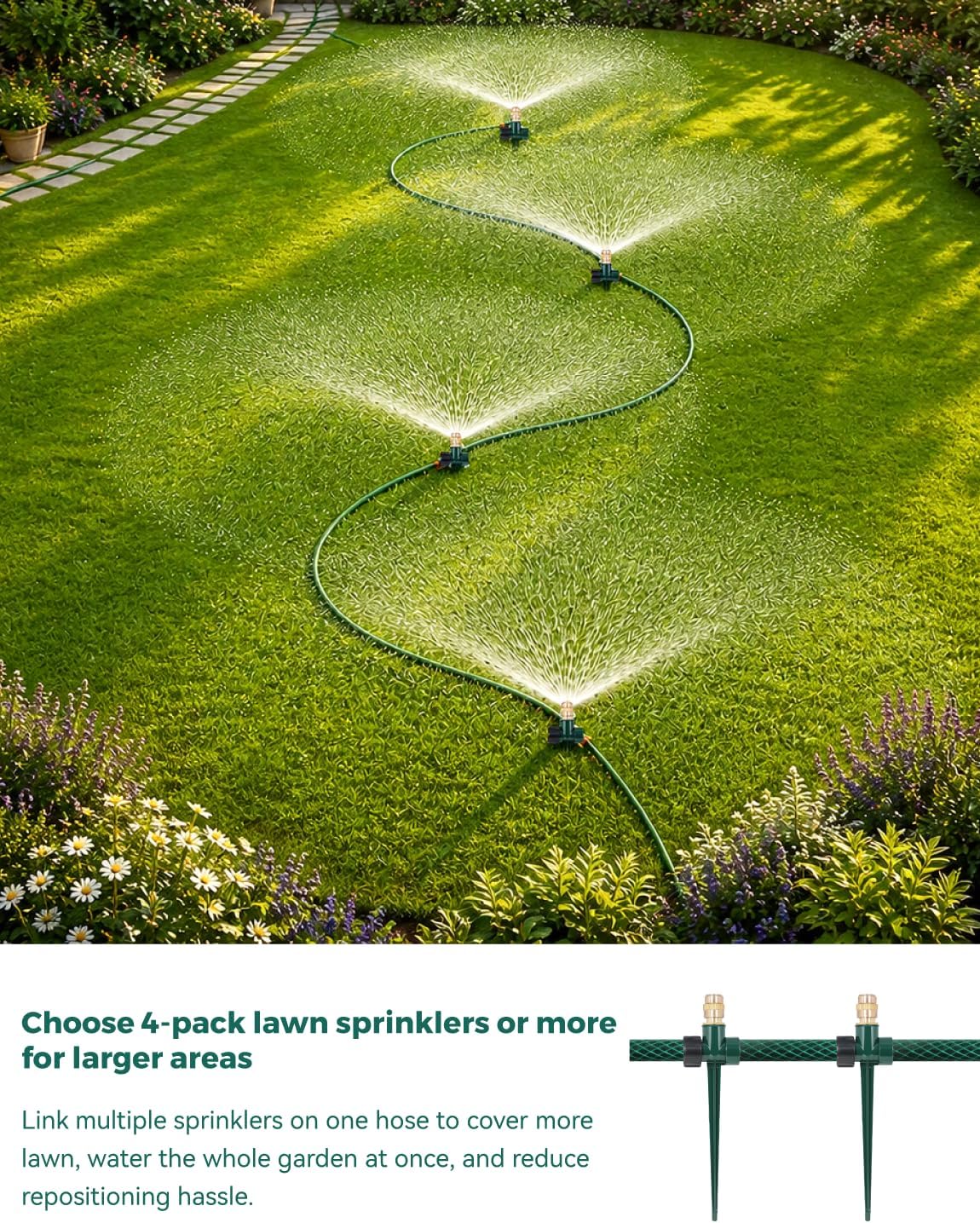 4 Pack Heavy-Duty Metal Lawn Sprinkler for Yard, 360° Irrigation Coverage with Adjustable Brass Nozzle & Rust-Resistant