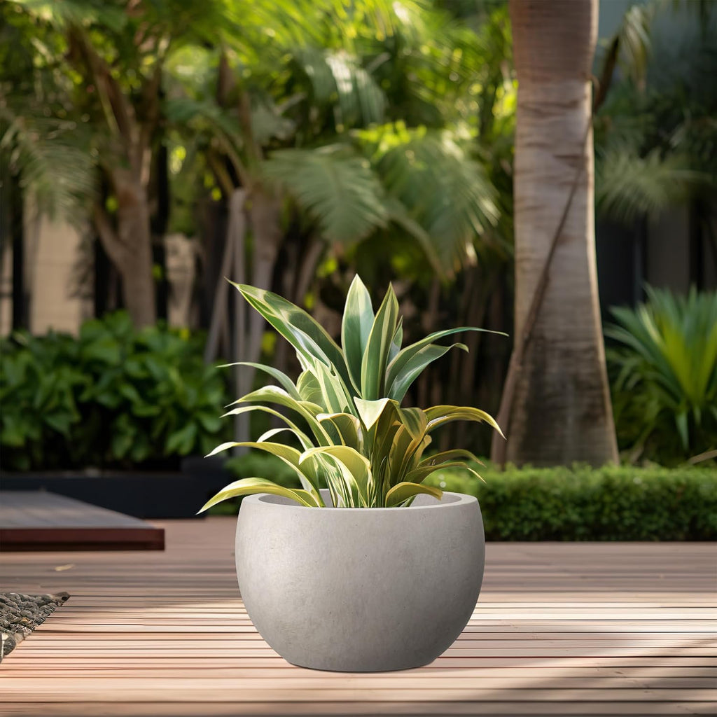 Kante Small Round Bowl Weathered Concrete Planter 11.8" Dia, Outdoor | Rubber Plug for Indoor, Drainage for Garden