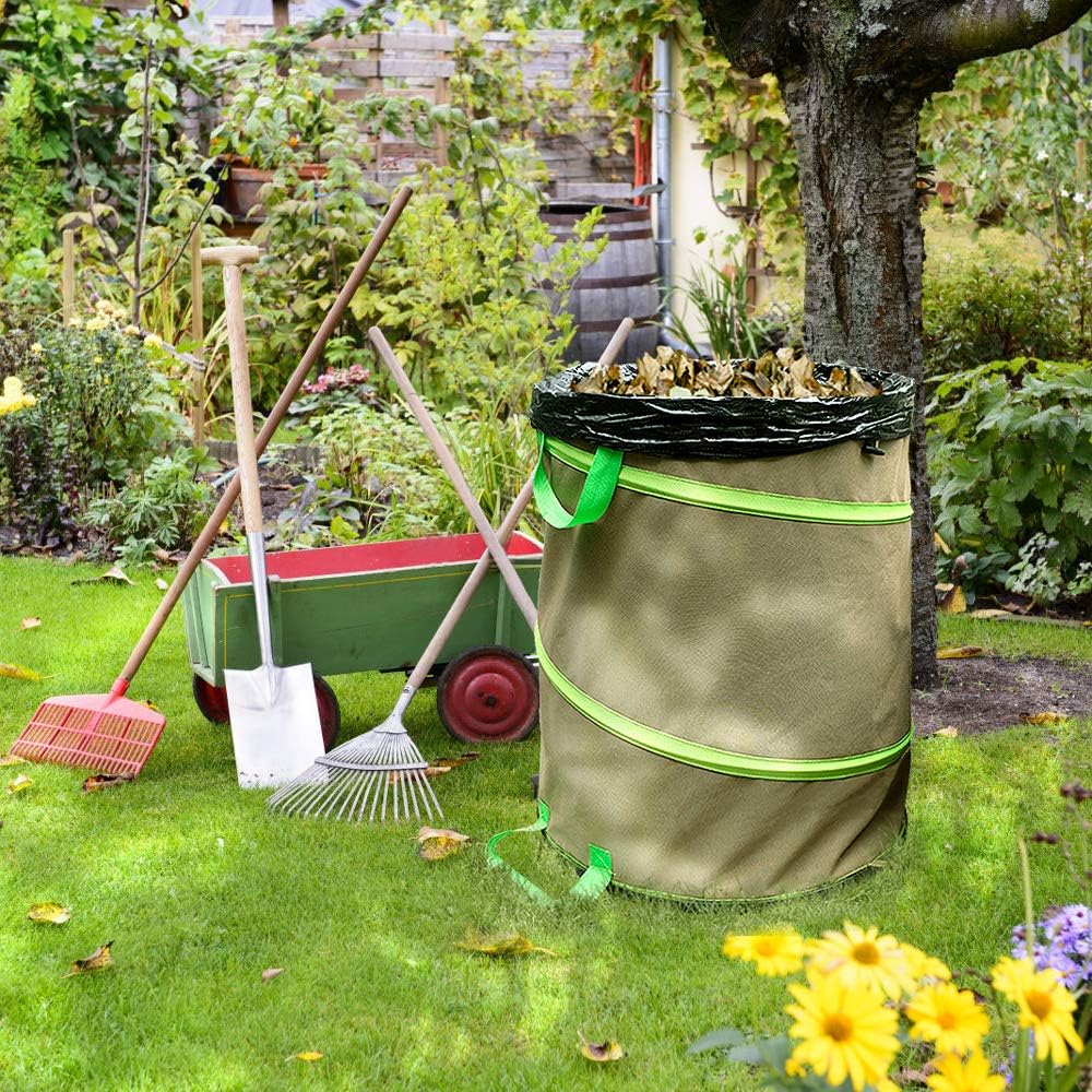Colwelt Collapsible Garden Bag 47Gallon, Collapsible Leaf Bags with Hard Bottom, Heavy Duty Yard Waste Bag Leaf Bin