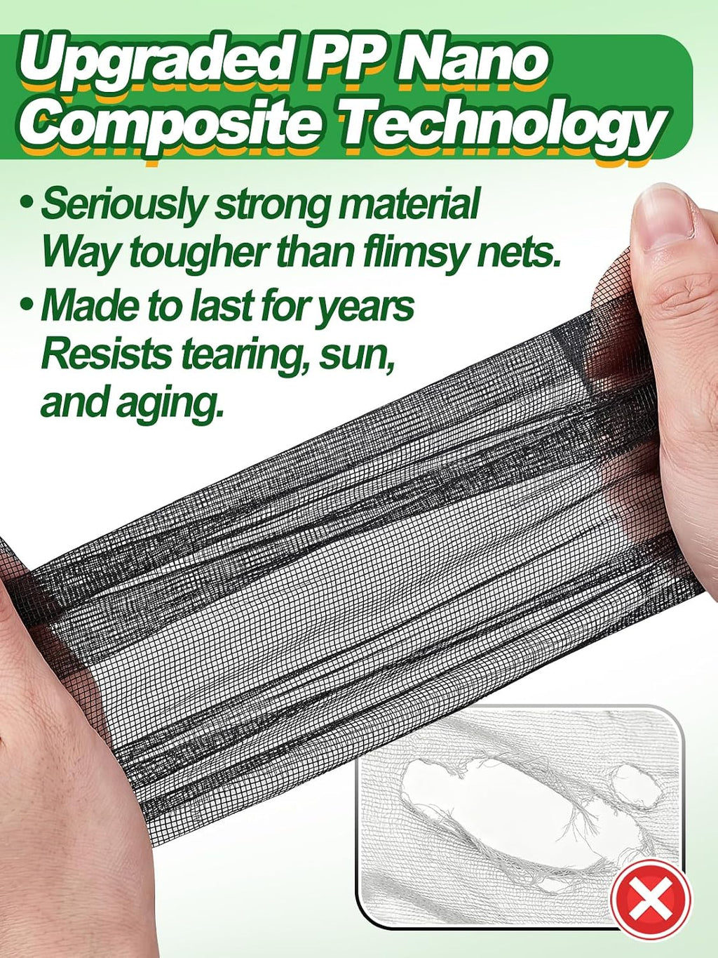 10x20ft Strong PP Nanocomposite Mosquito Net Garden Netting, Black | Clear View, Ultra-fine Mesh, Tear-resistant, Bird