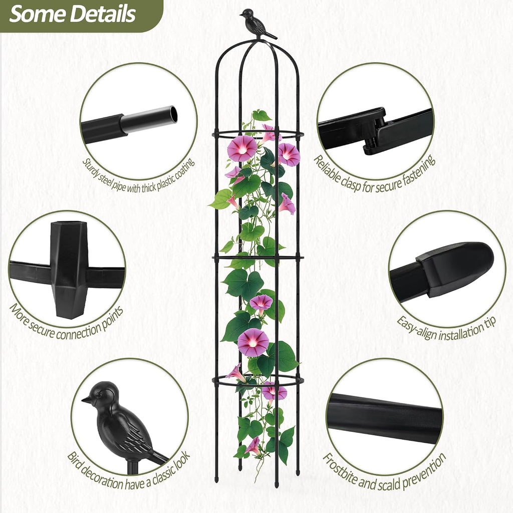 Garden Obelisk Trellis for Climbing Plants Outdoor - 69"(H), Rustproof Trellis with Adjustable Rings, Metal Plant