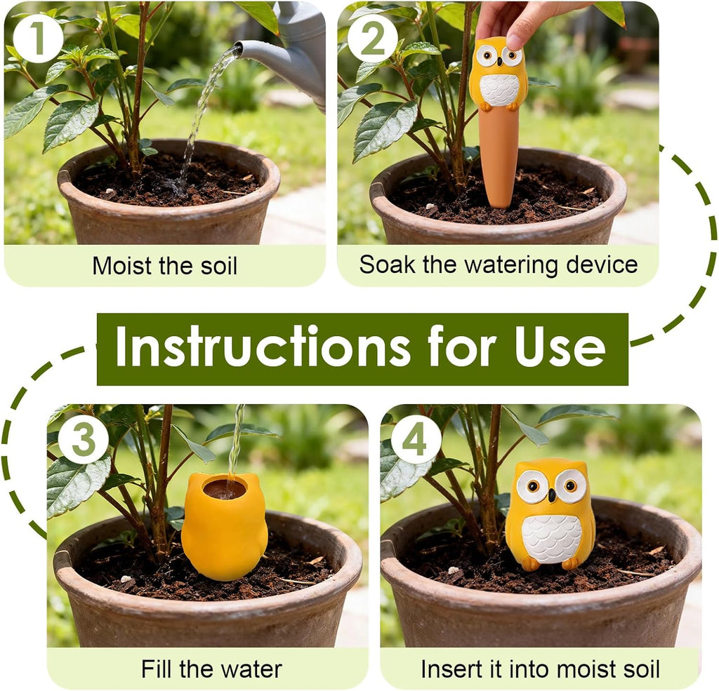 MCleanPin 4 Pack Plant Watering Spikes and Globes Handmade Terracotta Self-Watering Planter Insert Automatic Plant