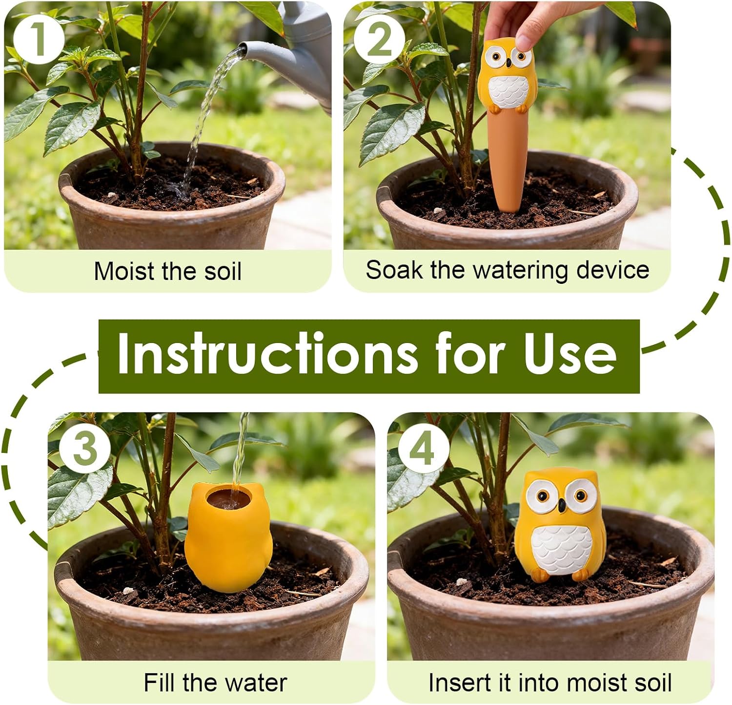 MCleanPin 4 Pack Plant Watering Spikes and Globes Handmade Terracotta Self-Watering Planter Insert Automatic Plant