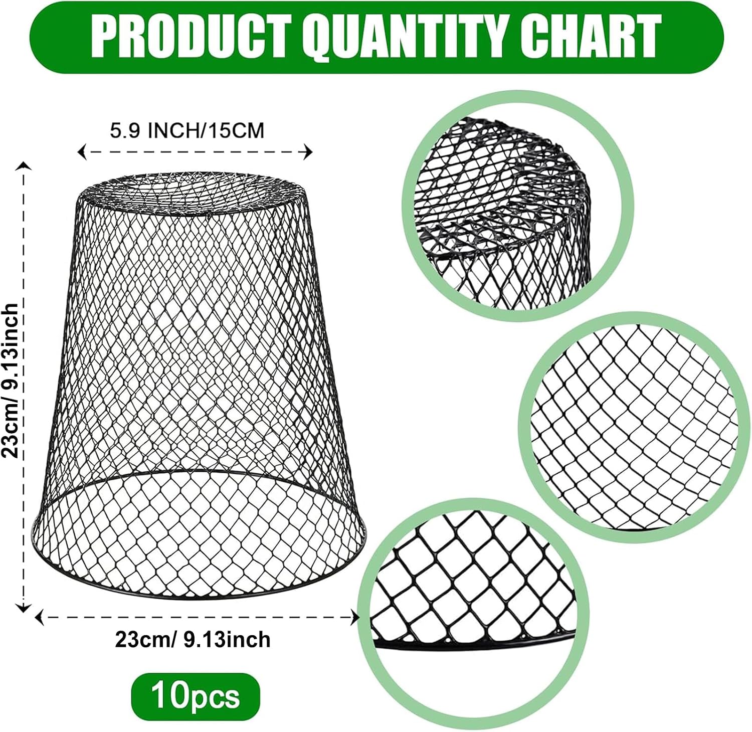 10 Pack 9.13"×9.13" Chicken Wire Cloche Plant Covers - Garden Plant Cloche Metal Heavy Duty Plant Protectors from