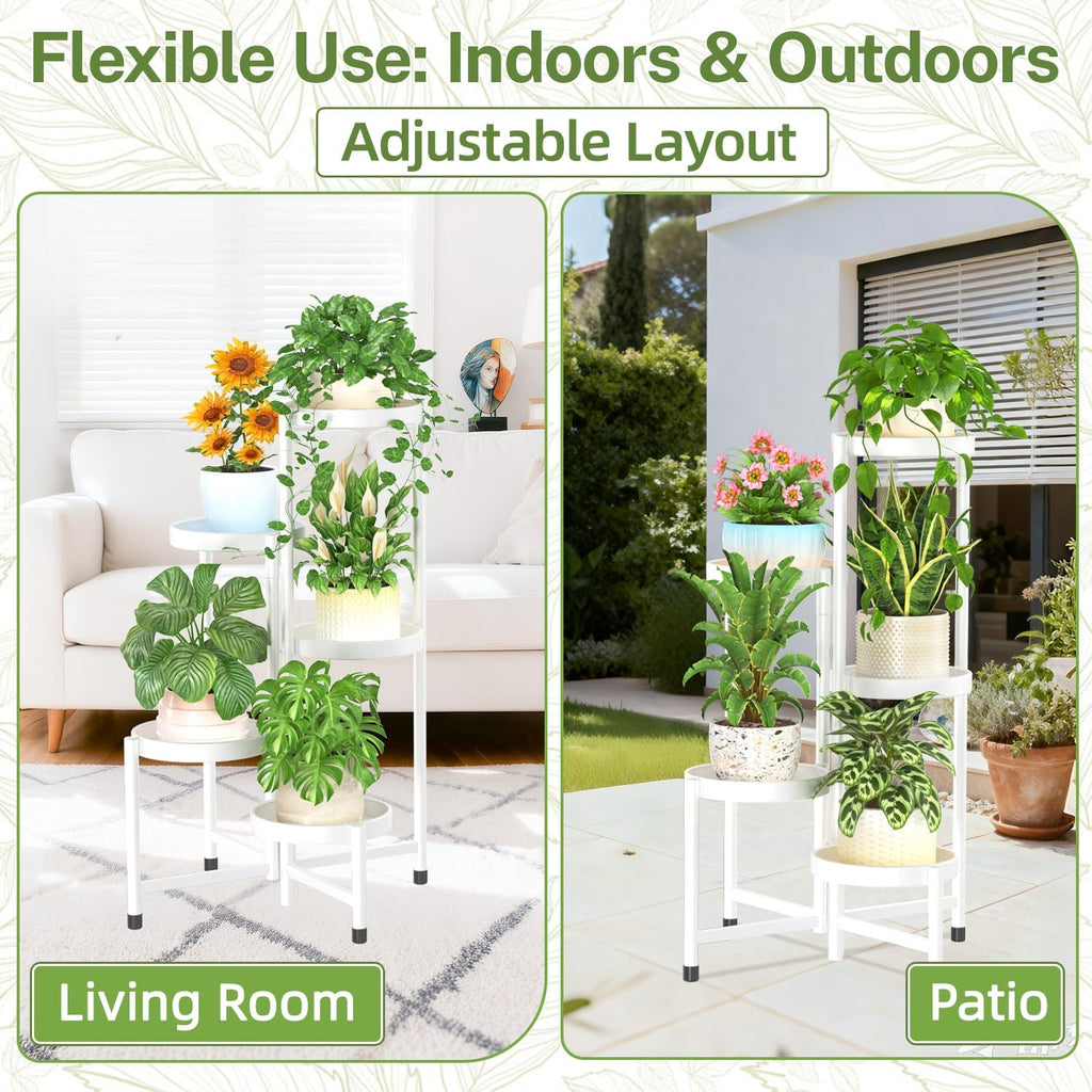 iDavosic.ly Plant Stand Indoor Outdoor, 5 Tier Metal Corner Shelf, White | Tiered Flower Display Holder, Folding Multi