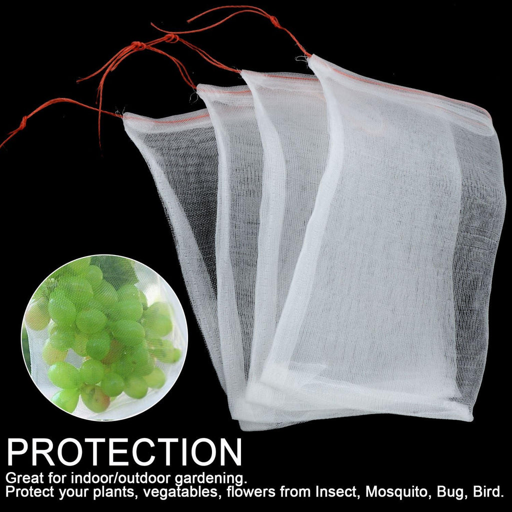 TITA-DONG 100 Pcs Fruit Protection Bags,6 x 10 Inch Garden Netting Bags with Drawstring,Insects Mosquito Bug Net