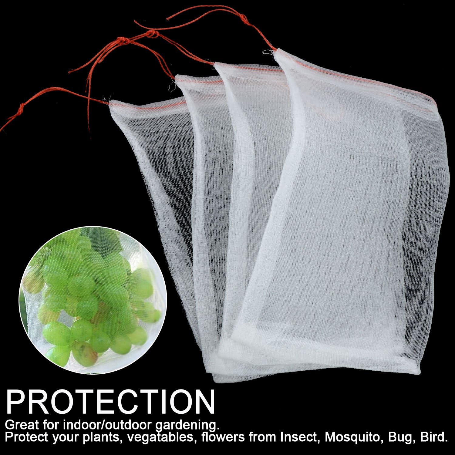 TITA-DONG 100 Pcs Fruit Protection Bags,6 x 10 Inch Garden Netting Bags with Drawstring,Insects Mosquito Bug Net