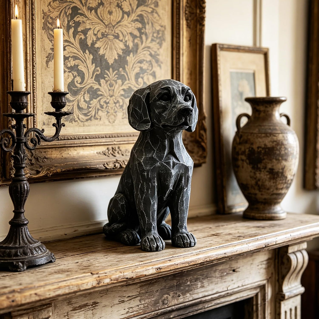Labrador Dog Statue, 11.22 Inch Resin Retriever Garden Animal Decor | Realistic Hand-Painted Accent For Gardens