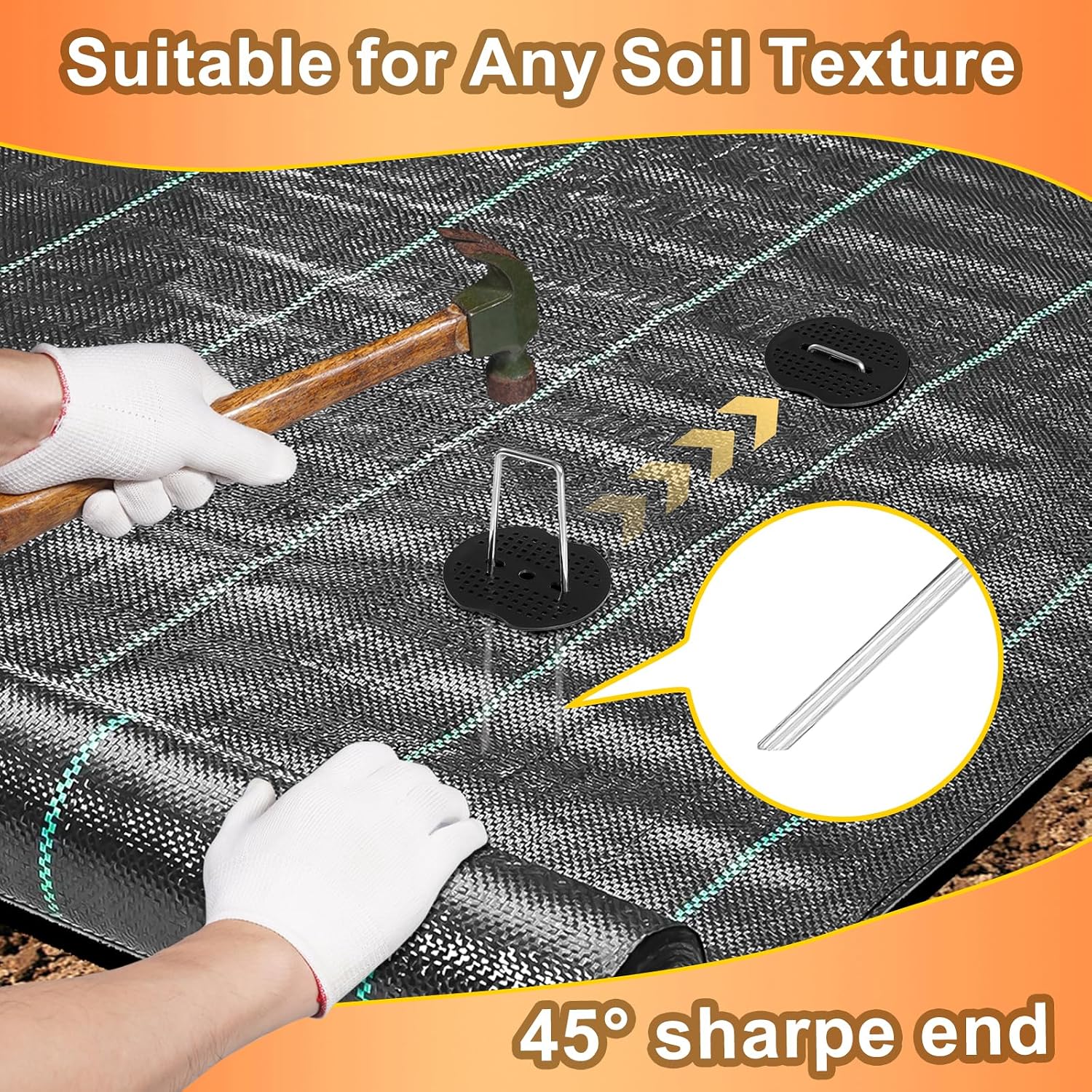 100 Pcs 6" 11 Gauge Landscape Staples with Gaskets & Remover Tool | Galvanized steel U-shaped garden stakes kit with
