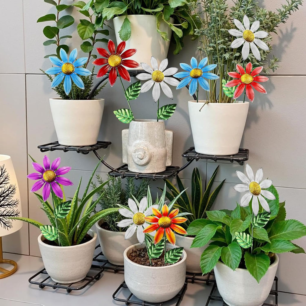 10-Pack 15.7-Inch Metal Garden Flower Stakes, Multicolor | 4.9 in wide heads with adjustable angles, for planters