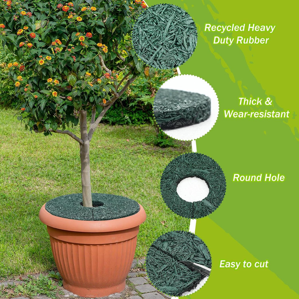 Peryiter 4 Pcs Double Side Rubber Mulch Tree Ring 12 Inch, Heavy Duty Rubber Mulch Mat, Tree Root Protector Mat