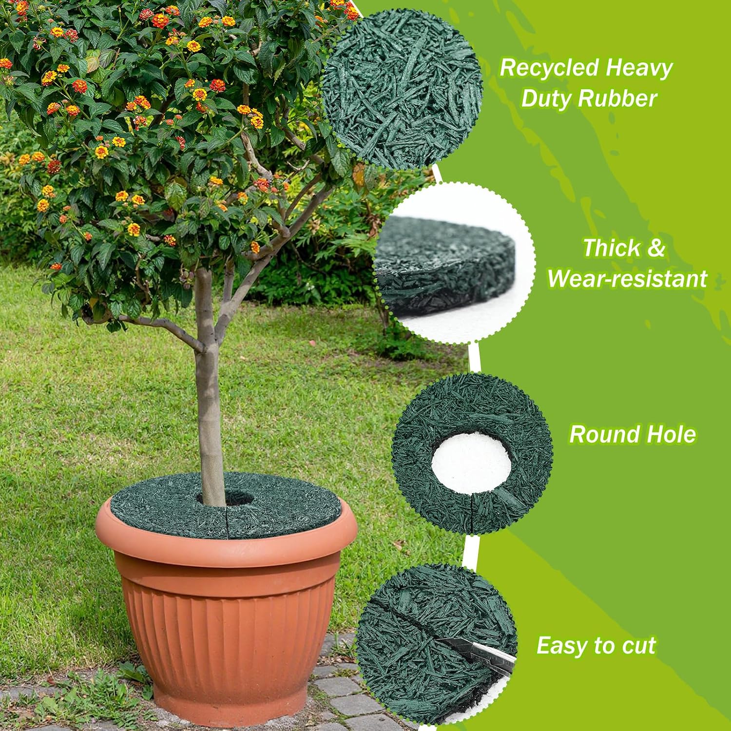 Peryiter 4 Pcs Double Side Rubber Mulch Tree Ring 12 Inch, Heavy Duty Rubber Mulch Mat, Tree Root Protector Mat