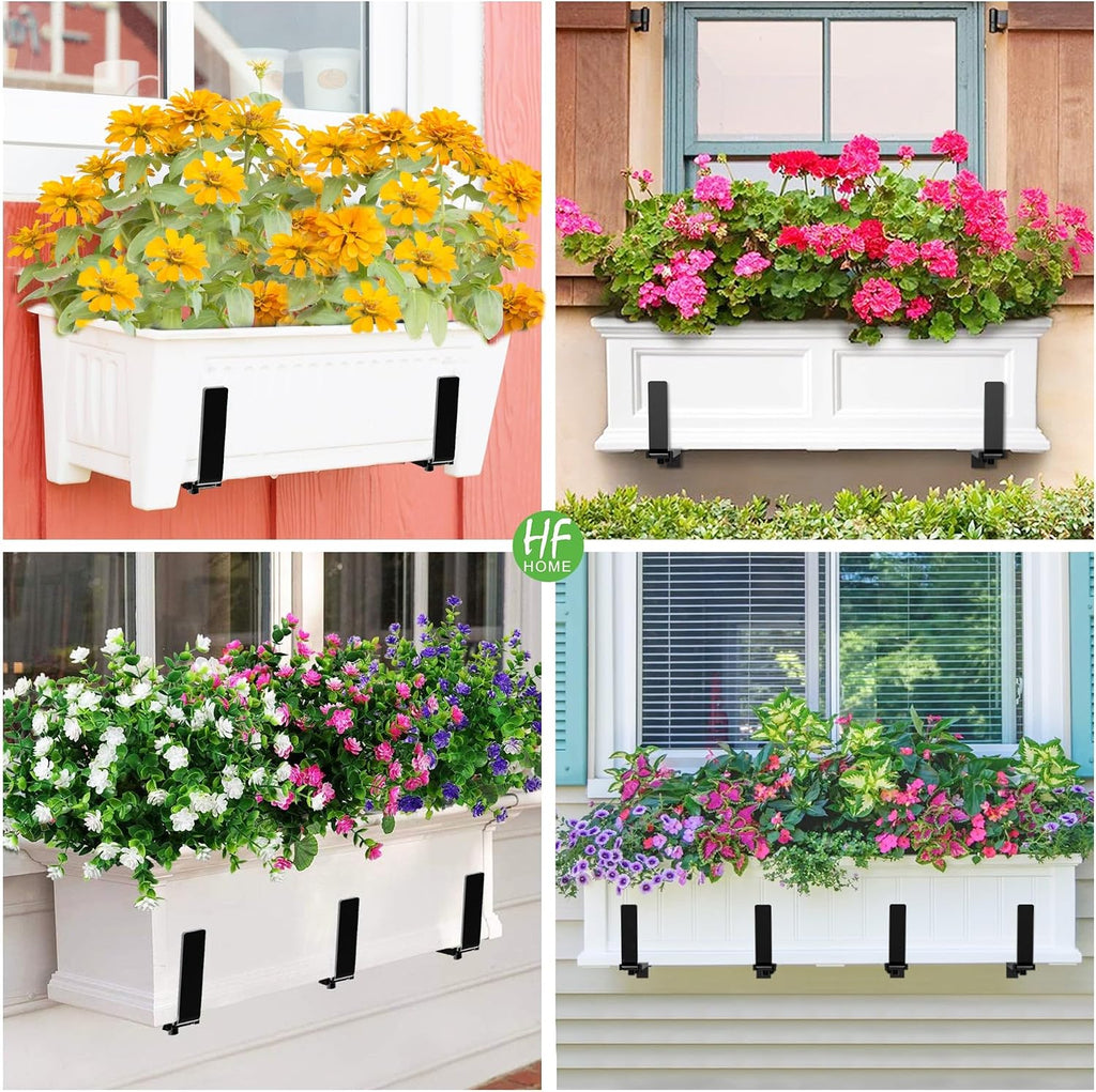 HFHOME 4 PCS Adjustable Planter Box Brackets (6 to 12.5 in), Universal Window Box Brackets, Heavy Duty Metal Flower Box