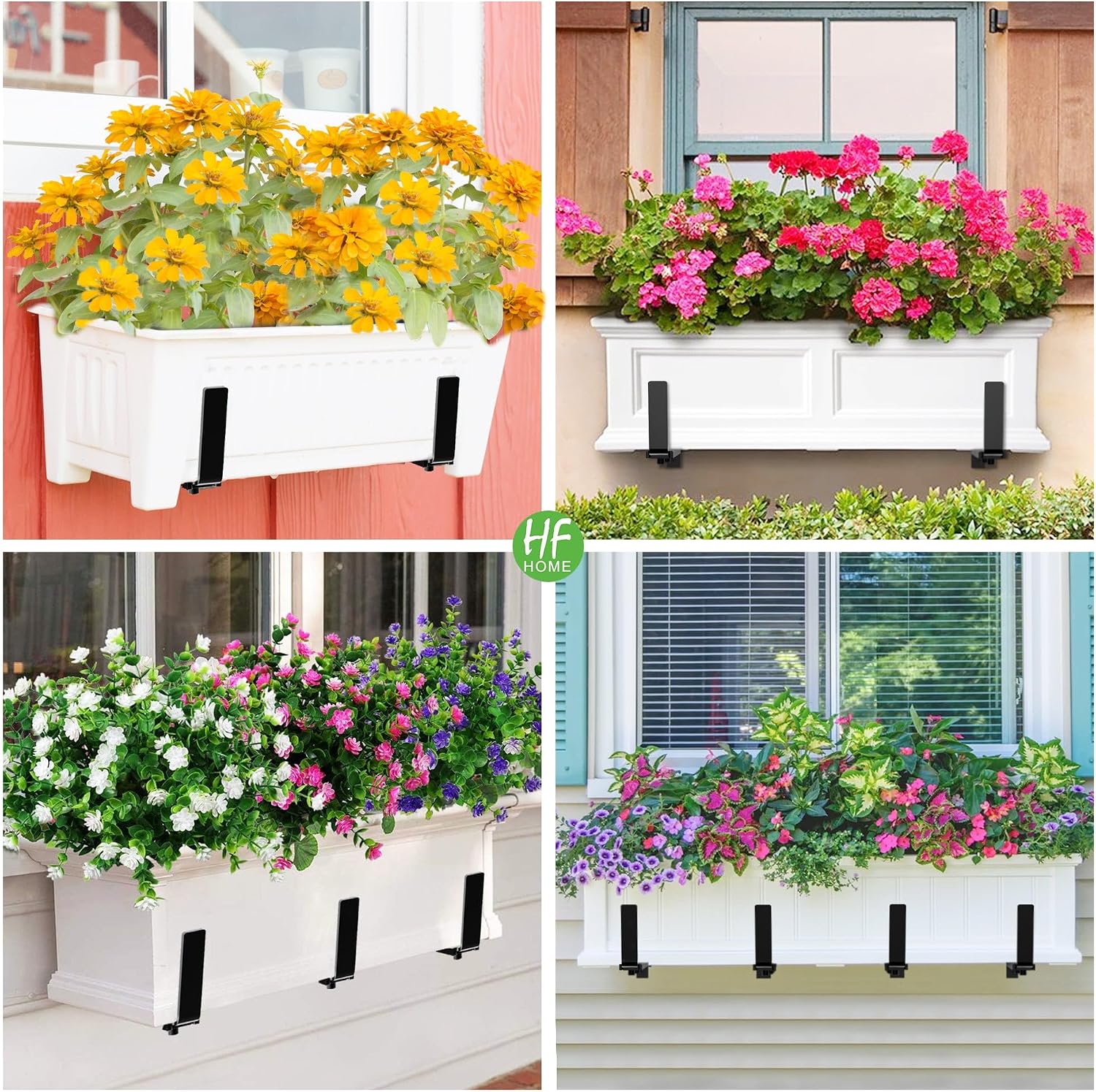 HFHOME 4 PCS Adjustable Planter Box Brackets (6 to 12.5 in), Universal Window Box Brackets, Heavy Duty Metal Flower Box