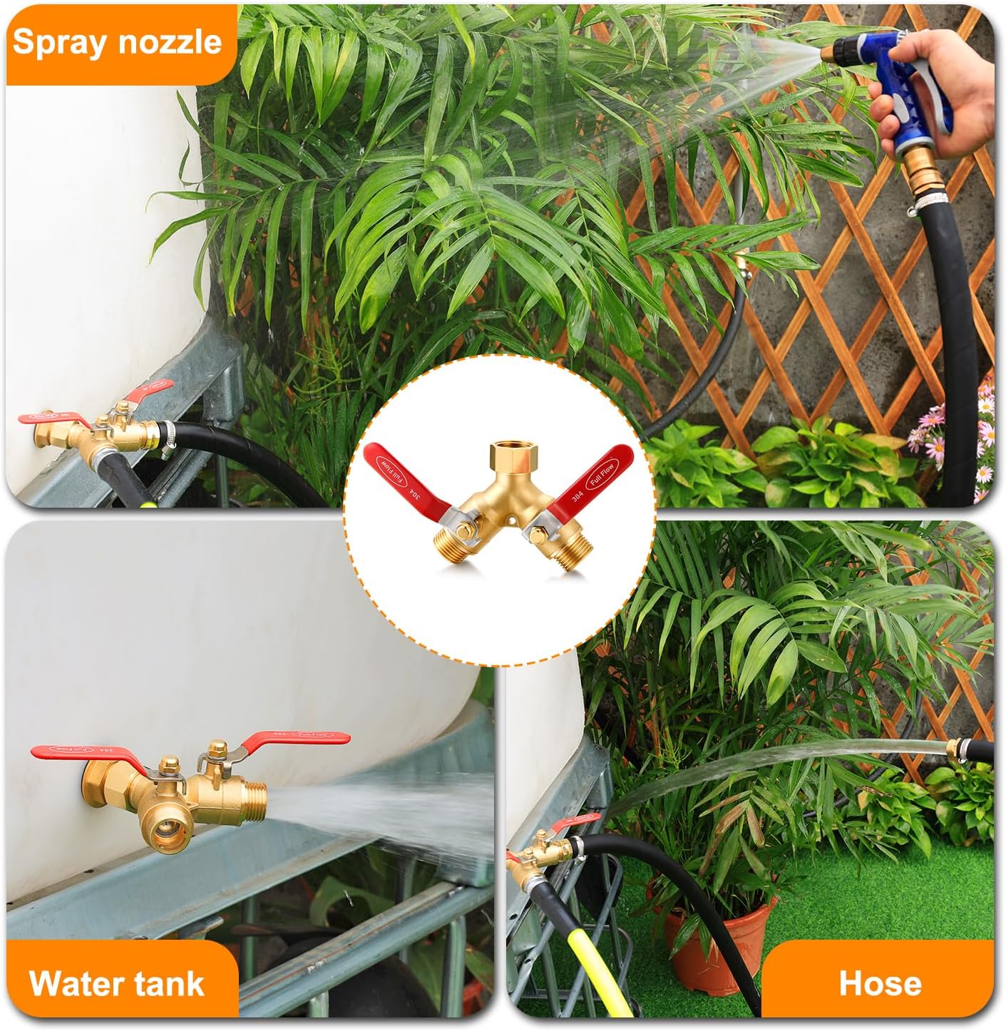 2 Way Hose Splitter Heavy Duty Brass Y Valve Garden Faucet 1 Pack | Full Flow High Pressure Diverter, 3/4 GHT Thread