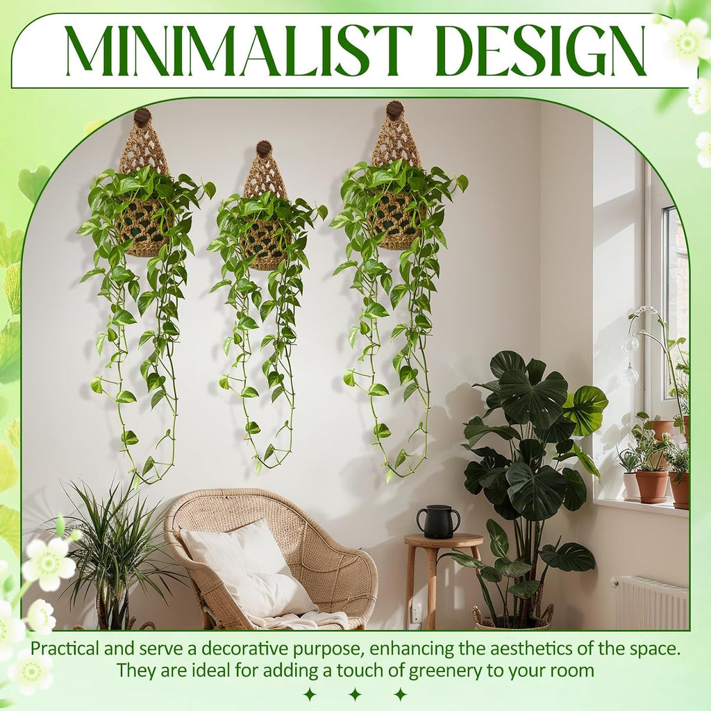 6 Pk Macrame Plant Hanger,4 x 8 Inch,Linen Color | Wall Planters for Indoor, Boho Wall Mounted Flower Baskets, Hanging