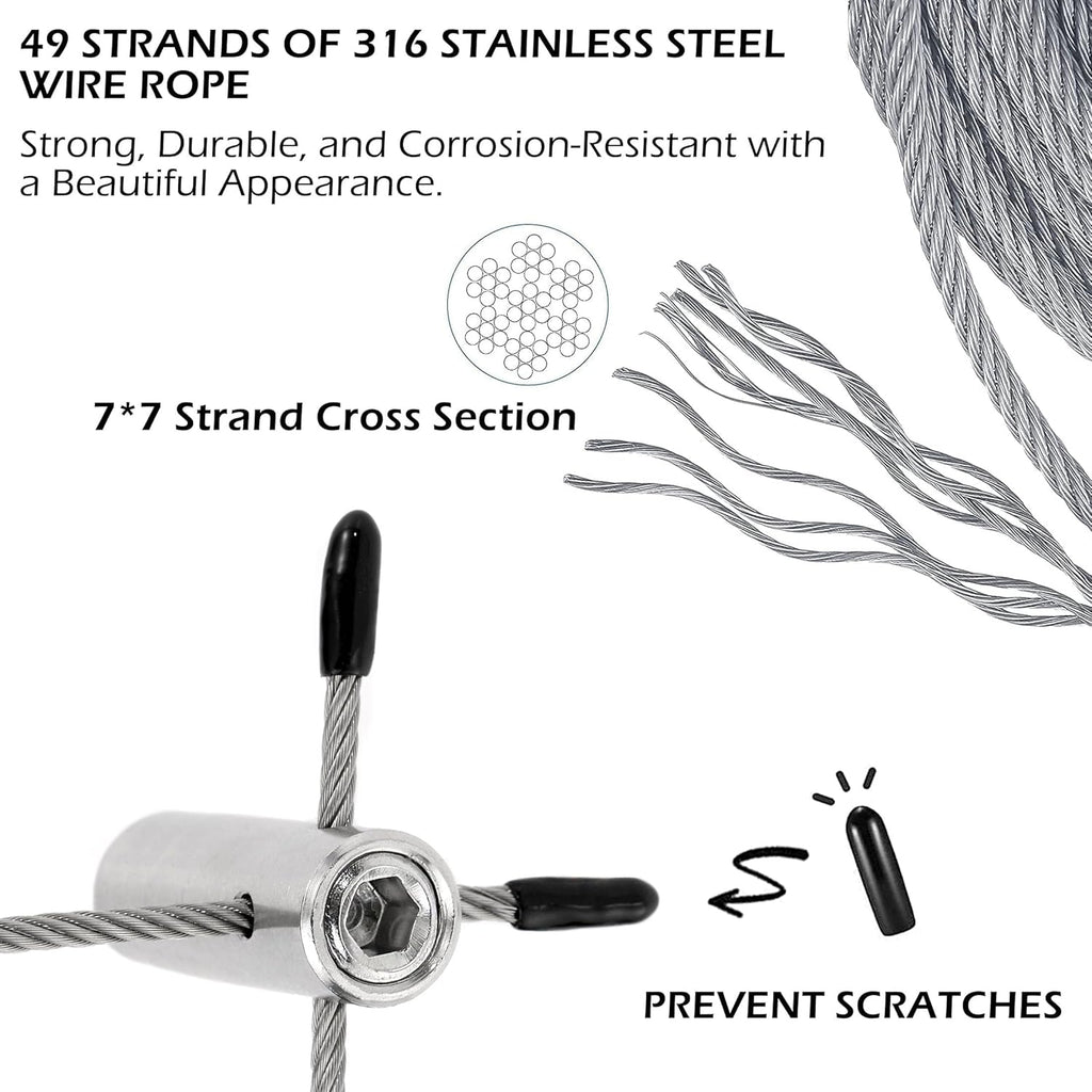 Wire Trellis Kit, 12-Set 1/8” Cylindrical Kit with 53ft Cable | T316 Marine Grade Stainless Steel, Wire Trellis System