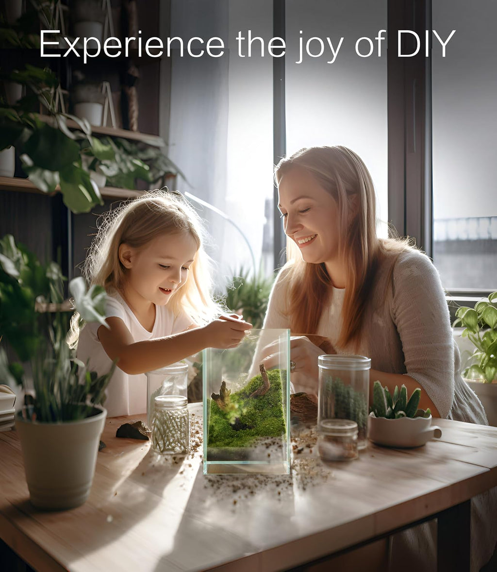 27 PCS Glass Plant Terrarium Kit with LED Grow Light– DIY Moss Terrarium Kit for Adults, Mini Garden Set for Succulent