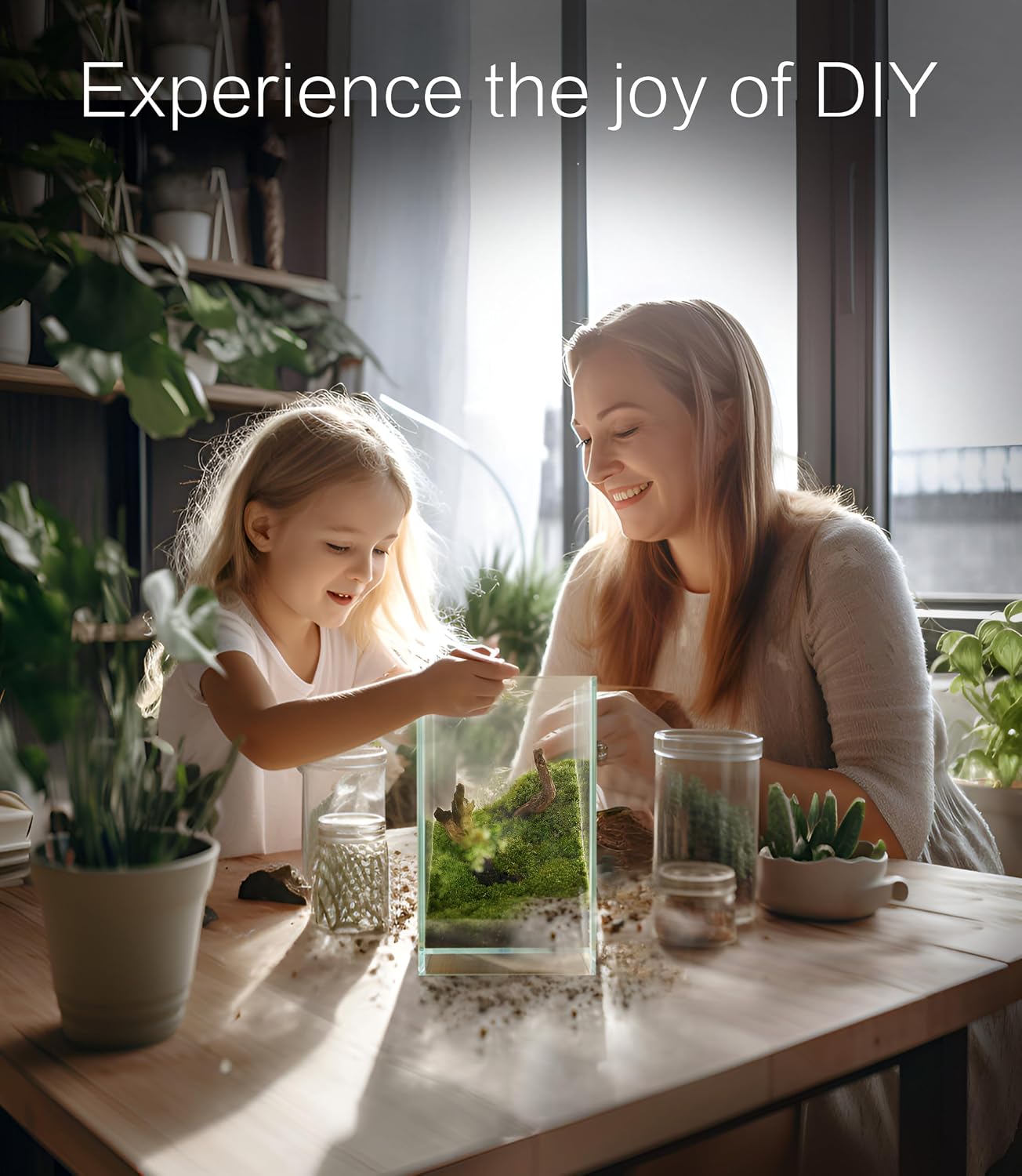 27 PCS Glass Plant Terrarium Kit with LED Grow Light– DIY Moss Terrarium Kit for Adults, Mini Garden Set for Succulent