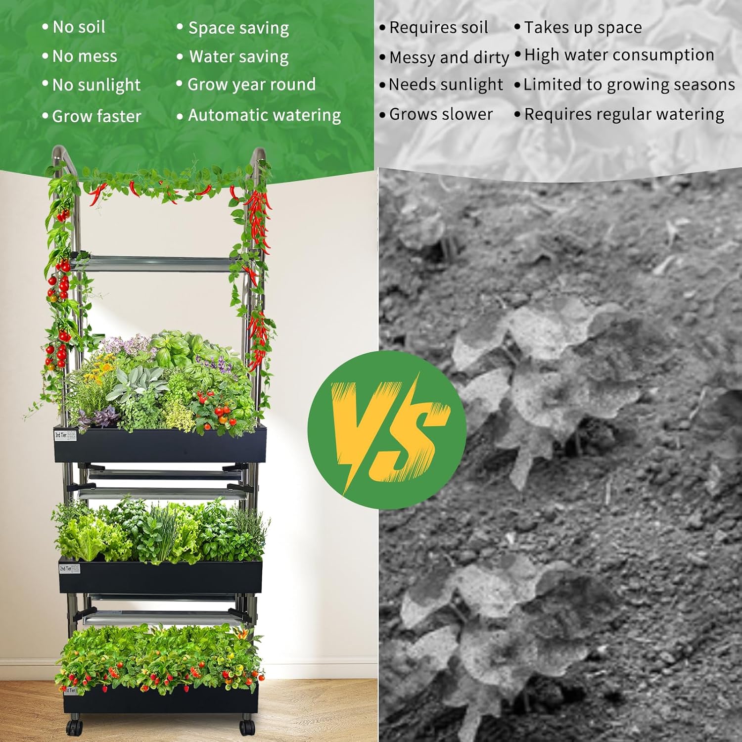60 Pod Vertical Hydroponic System, Indoor Smart Garden | Full spectrum LED lights, auto water pump, 60 pod vertical